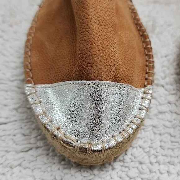 ATELIER ALIENOR ESPADRILLE TAN SILVER LEATHER CAP-TOE FLAT SANDALS SIZE 40 NWOB