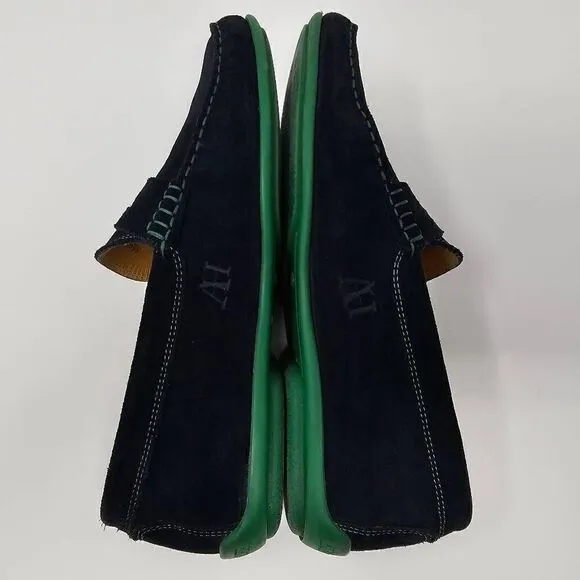 AUSTEN HELLER PENNY LOAFERS MOC DRIVERS BLUE SUEDE GREEN CONTRASTING MENS 8.5