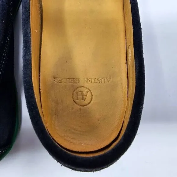 AUSTEN HELLER PENNY LOAFERS MOC DRIVERS BLUE SUEDE GREEN CONTRASTING MENS 8.5