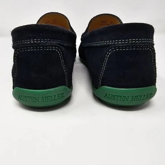 AUSTEN HELLER PENNY LOAFERS MOC DRIVERS BLUE SUEDE GREEN CONTRASTING MENS 8.5