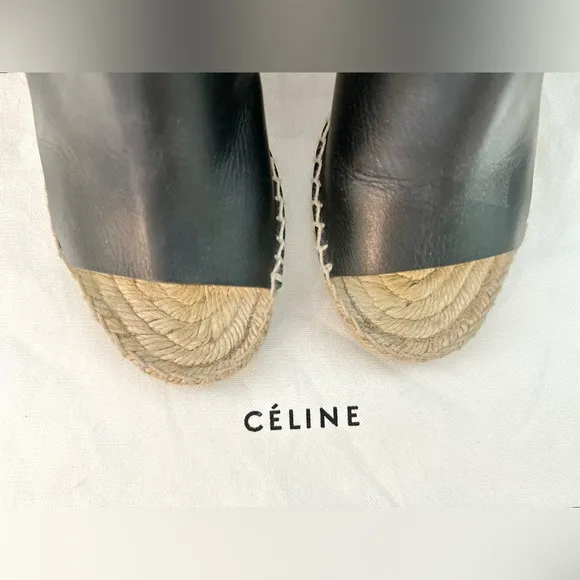 Auth CELINE Espadrilles Leather Platform Wedge, 36
