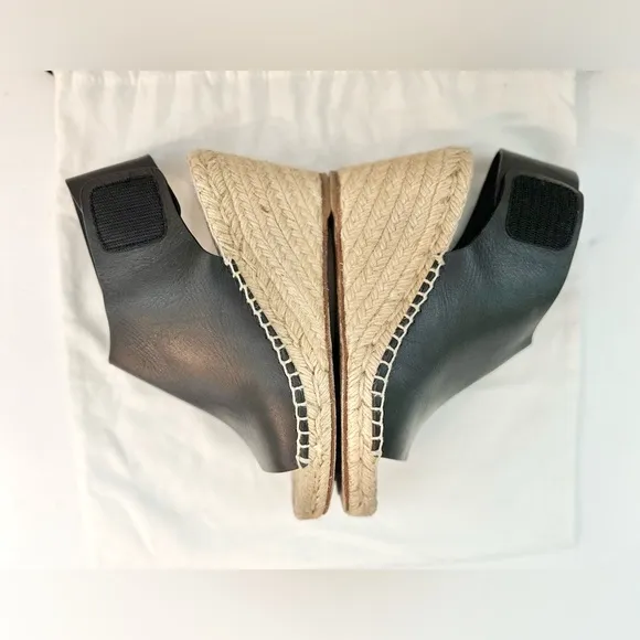 Auth CELINE Espadrilles Leather Platform Wedge, 36