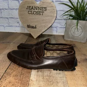 Authentic brown leather Gucci driving loafers