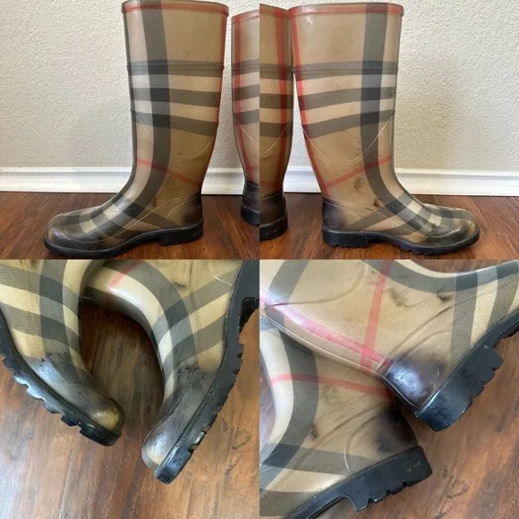 AUTHENTIC BURBERRY LONDON Mid-Calf Rain Boots in Signature Plaid