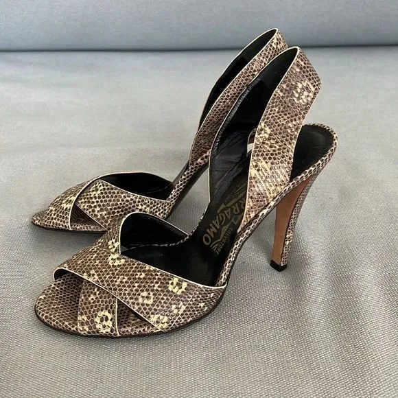 Authentic Salvatore Ferragamo Open toe Sandals Python Leather 7