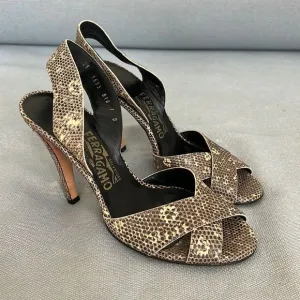 Authentic Salvatore Ferragamo Open toe Sandals Python Leather 7