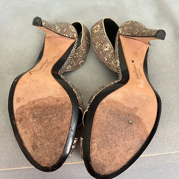 Authentic Salvatore Ferragamo Open toe Sandals Python Leather 7