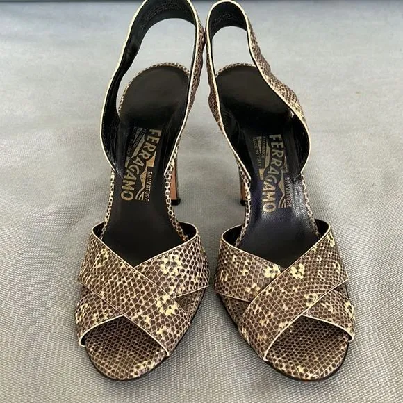 Authentic Salvatore Ferragamo Open toe Sandals Python Leather 7