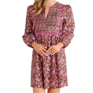 Avara Floral Dress with Pink and Brown