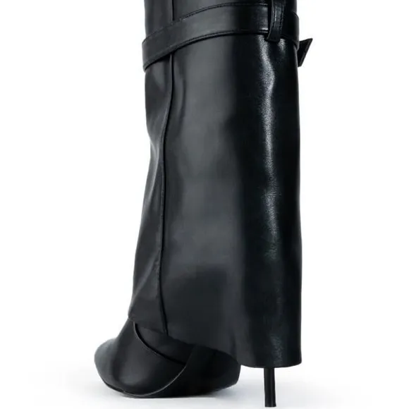 AZALEA WANG &quot; OVER THE TOP FOLD &quot; STILETTO BOOTIE IN BLACK ( BRAND NEW!!)