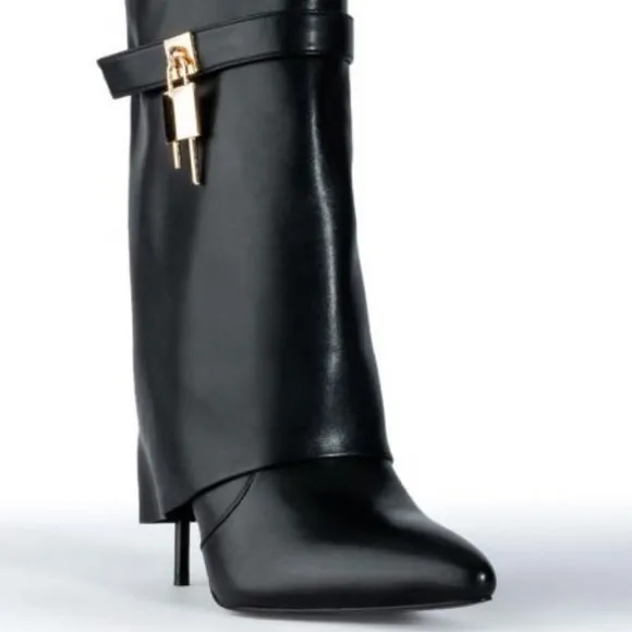 AZALEA WANG &quot; OVER THE TOP FOLD &quot; STILETTO BOOTIE IN BLACK ( BRAND NEW!!)