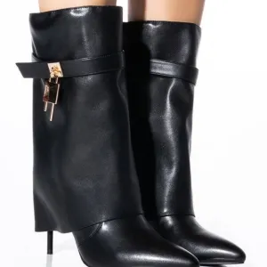 AZALEA WANG &quot; OVER THE TOP FOLD &quot; STILETTO BOOTIE IN BLACK ( BRAND NEW!!)