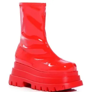 AZALEA WANG  &quot; WHO READY REDDY FOR IT ? &quot; RED PLATFORM BOOTIE  ( BRAND NEW !!)