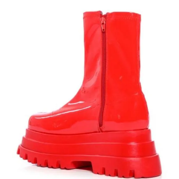 AZALEA WANG  &quot; WHO READY REDDY FOR IT ? &quot; RED PLATFORM BOOTIE  ( BRAND NEW !!)