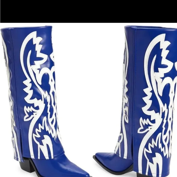 AZALEA WANG- Blue and White Western Boots size: 8