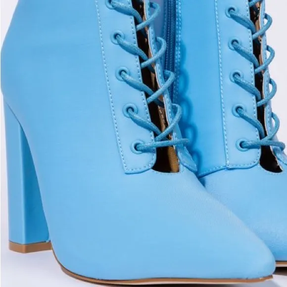 Azalea Wang Blue Lace Up Nylon High Heel Boots