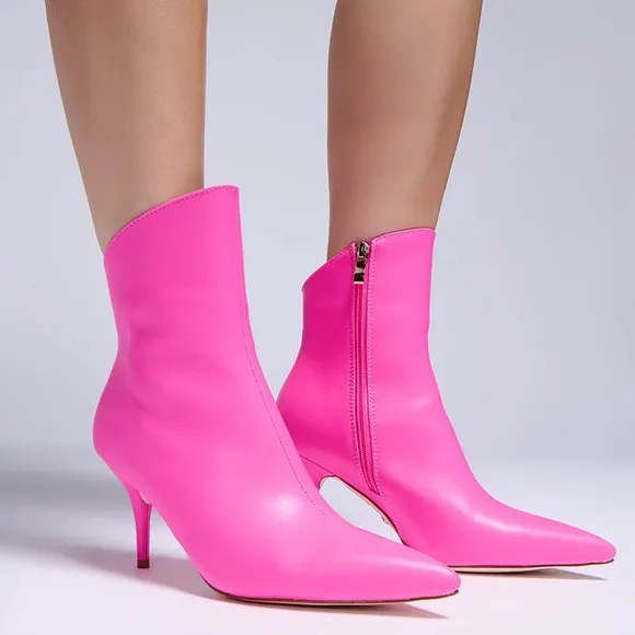 AZALEA WANG Pink Vegan Leather Ankle Boots