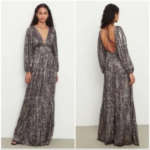 BA&amp;SH Robe Glady Paisley Open Back Long Sleeve Maxi Dress size Small / 4 NWOT