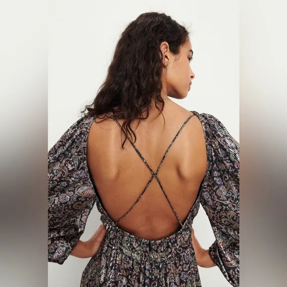BA&amp;SH Robe Glady Paisley Open Back Long Sleeve Maxi Dress size Small / 4 NWOT