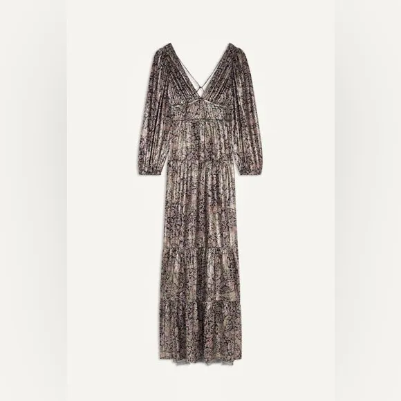 BA&amp;SH Robe Glady Paisley Open Back Long Sleeve Maxi Dress size Small / 4 NWOT