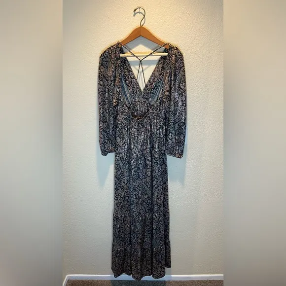 BA&amp;SH Robe Glady Paisley Open Back Long Sleeve Maxi Dress size Small / 4 NWOT