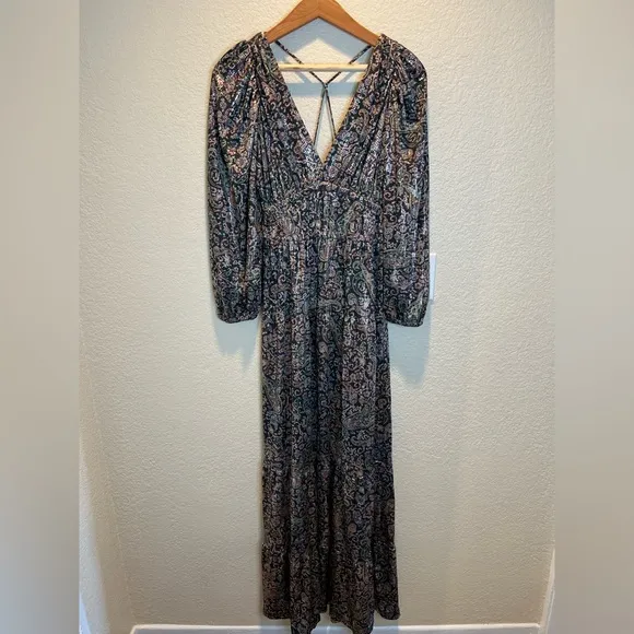 BA&amp;SH Robe Glady Paisley Open Back Long Sleeve Maxi Dress size Small / 4 NWOT