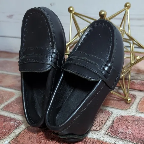 Baby Boy Girl Black Leather Polo Ralph Lauren Penny Loafers Church Preppy 4