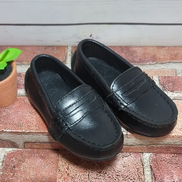 Baby Boy Girl Black Leather Polo Ralph Lauren Penny Loafers Church Preppy 4
