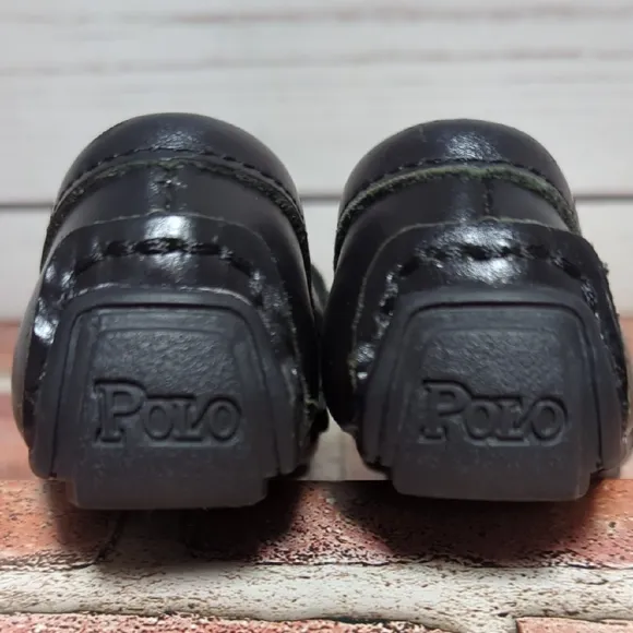Baby Boy Girl Black Leather Polo Ralph Lauren Penny Loafers Church Preppy 4