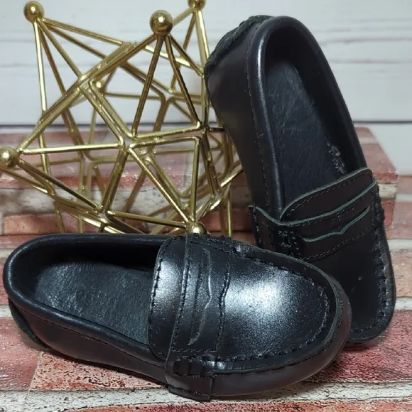 Baby Boy Girl Black Leather Polo Ralph Lauren Penny Loafers Church Preppy 4