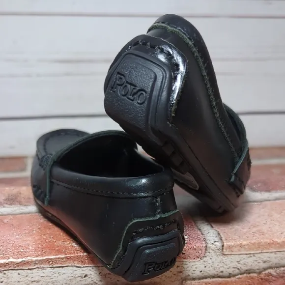 Baby Boy Girl Black Leather Polo Ralph Lauren Penny Loafers Church Preppy 4