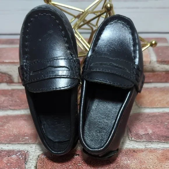 Baby Boy Girl Black Leather Polo Ralph Lauren Penny Loafers Church Preppy 4