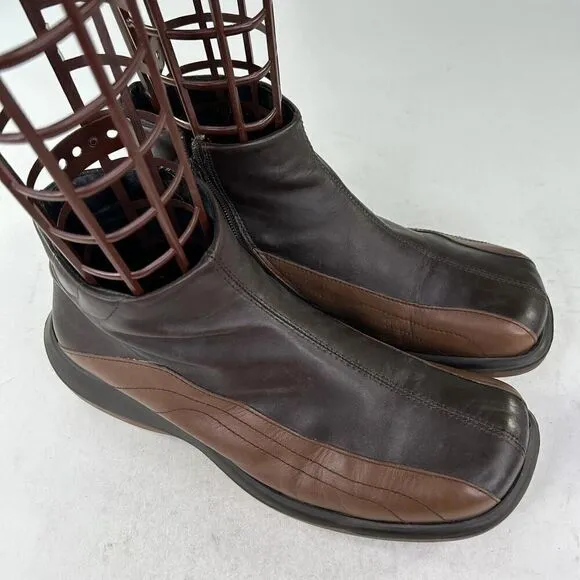 Bacco Bucci Men's Brown Leather Ankle Boots US 10 Side Zip Chunky Designer Boot