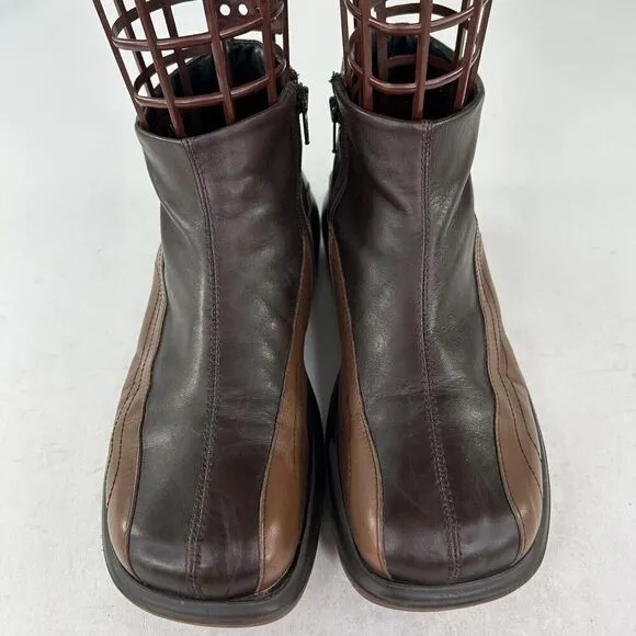 Bacco Bucci Men's Brown Leather Ankle Boots US 10 Side Zip Chunky Designer Boot