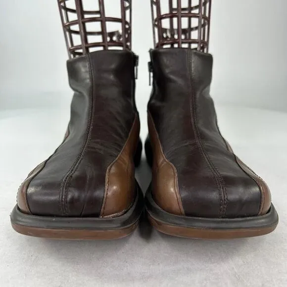 Bacco Bucci Men's Brown Leather Ankle Boots US 10 Side Zip Chunky Designer Boot