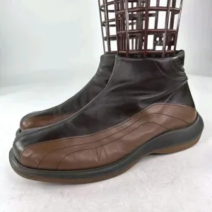Bacco Bucci Men's Brown Leather Ankle Boots US 10 Side Zip Chunky Designer Boot