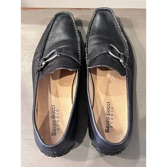 Bacco Bucci Studio Mens Driving Loafers Shoes Size 8 Black Leather Slip On