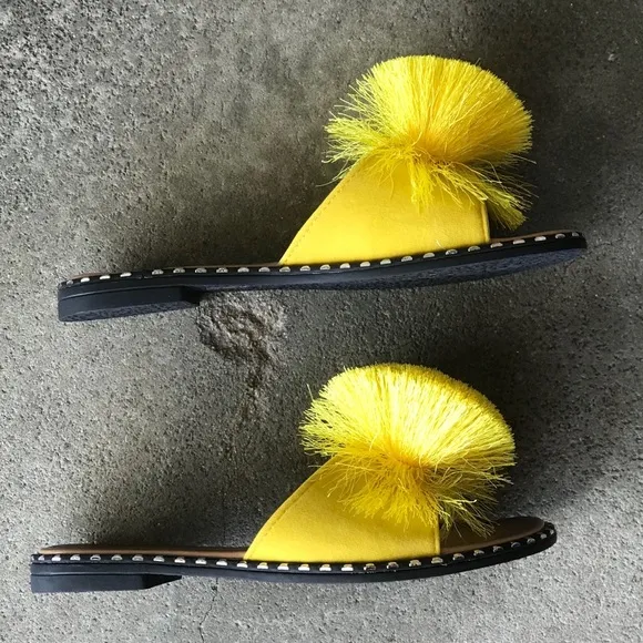 BACK IN STOCK Marigold Yellow Pom Pom Slip-On Mule Sandals