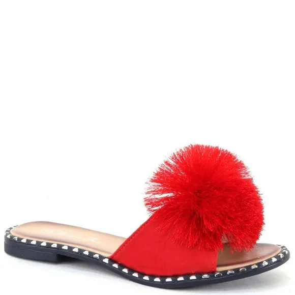 Back In Stock! Verano Rio Red PomPon Mule Padded Slide Sandals