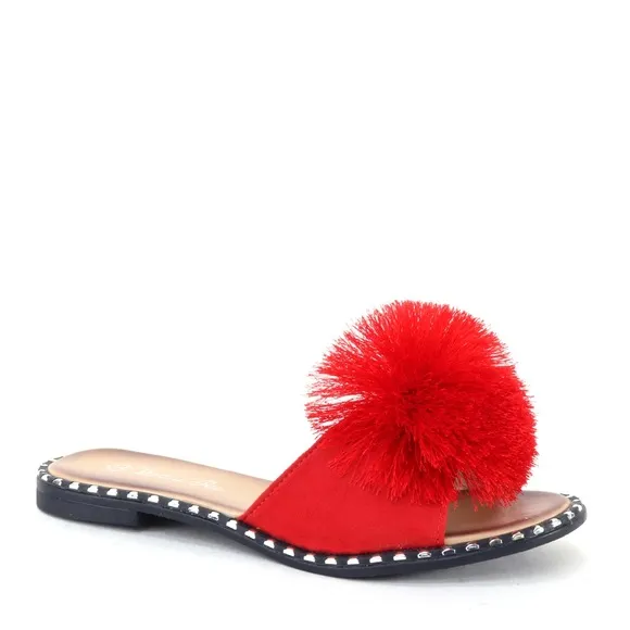 Back In Stock! Verano Rio Red PomPon Mule Padded Slide Sandals