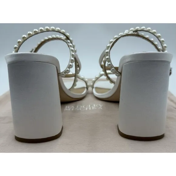 Badgley Mischka Feisty Heels SZ US 9 White Embellished Pearl Satin NIB Display