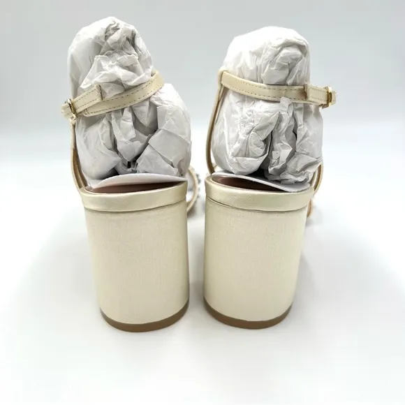 Badgley Mischka Womens Blaine Ivory Satin Jeweled Dress Sandals Heels Shoes 7