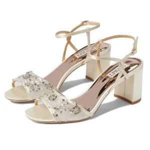 Badgley Mischka Womens Blaine Ivory Satin Jeweled Dress Sandals Heels Shoes 7