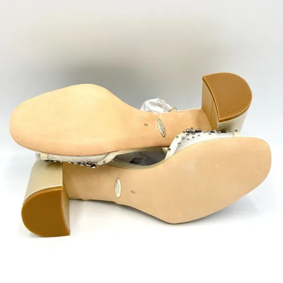 Badgley Mischka Womens Blaine Ivory Satin Jeweled Dress Sandals Heels Shoes 8