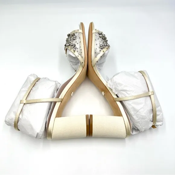 Badgley Mischka Womens Blaine Ivory Satin Jeweled Dress Sandals Heels Shoes 8