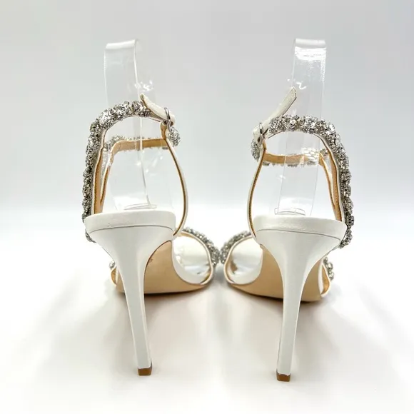 Badgley Mischka Womens Galia Soft White Satin Jeweled Dress Sandals Heels Shoes