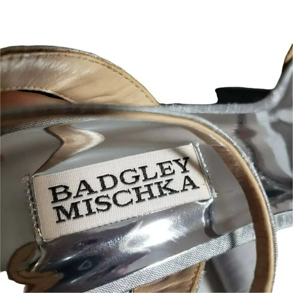 Badgley Mischka Womens Gray Open Toe Block Heels Slingback Jeweled Sandals 7 7.5