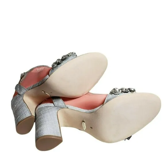Badgley Mischka Womens Gray Open Toe Block Heels Slingback Jeweled Sandals 7 7.5
