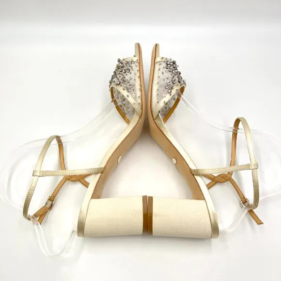 Badgley Mischka Womens Size 9 Blaine Jeweled Block Heels Dress Sandals Shoes