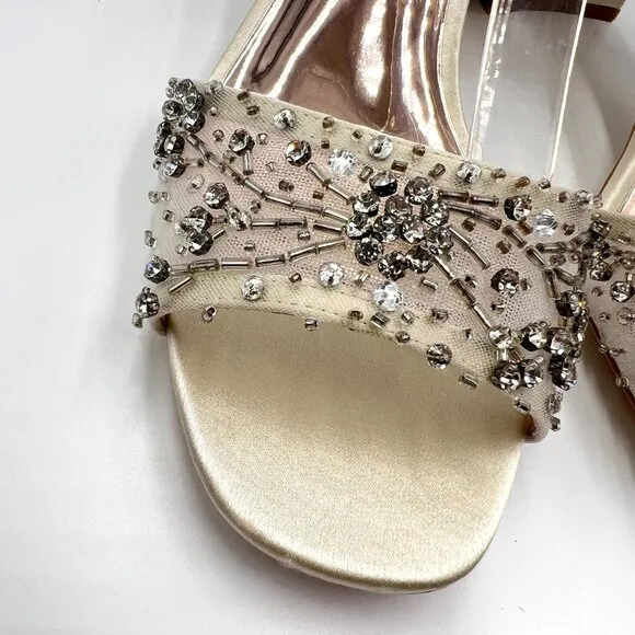 Badgley Mischka Womens Size 9 Blaine Jeweled Block Heels Dress Sandals Shoes